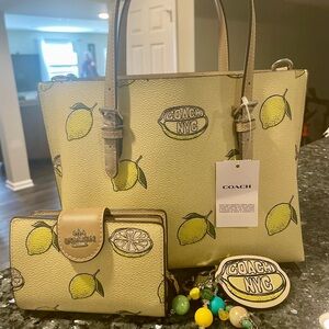 Coach Yellow Lemon Mollie Tote and Wallet Set